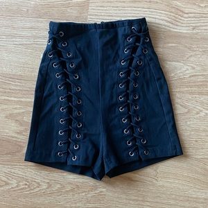 Akira Lace Up Black High Waisted Shorts